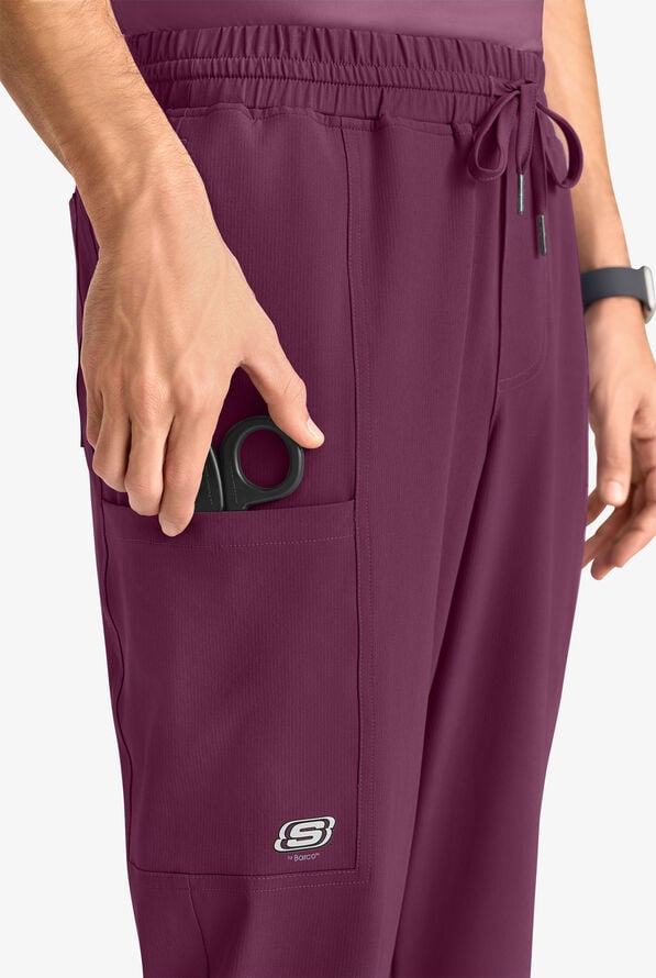 Skechers by Barco Horizon Men's 5-Pocket STRETCH Cargo Scrub Pants - Wine - 2