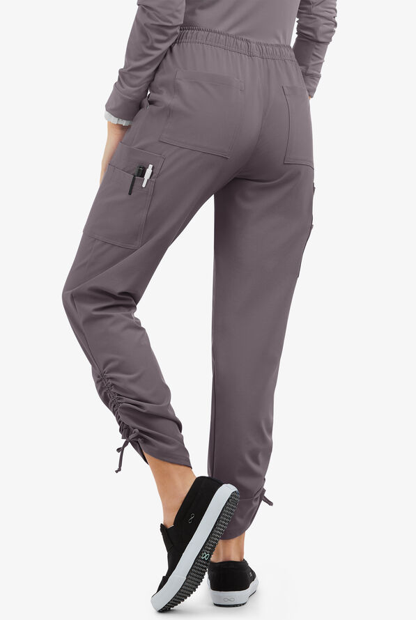 Easy STRETCH Halle Women's 11-Pocket Ruched Leg Jogger Scrub Pants - Grey Stone - 4
