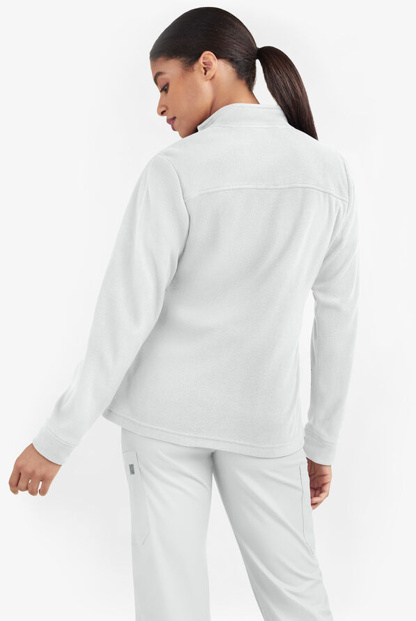 Butter-Soft STRETCH Women's 2-Pocket Zip Front Fleece Scrub Jacket - White - 4