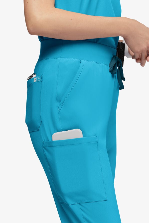 Easy STRETCH Olivia Women's 7-Pocket Slim Leg Jogger Scrub Pants - Tall - Turquoise - 2