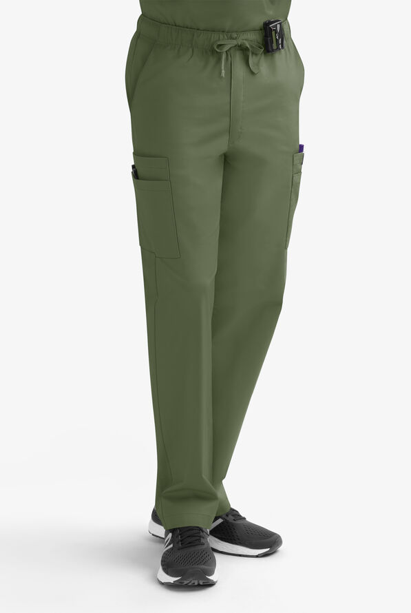 Butter-Soft STRETCH Men's 9-Pocket Zip Front Cargo Straight Leg Scrub Pants - Light Olive - 1