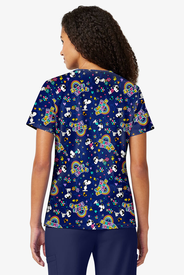 Tooniforms Peanuts Cool Kindness Women's 1-Pocket STRETCH V-Neck Print Scrub Top - null - 4