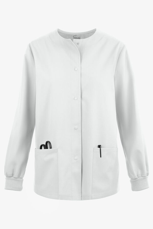Butter-Soft Originals Women's 3-Pocket Warm-up Scrub Jacket - White - 1