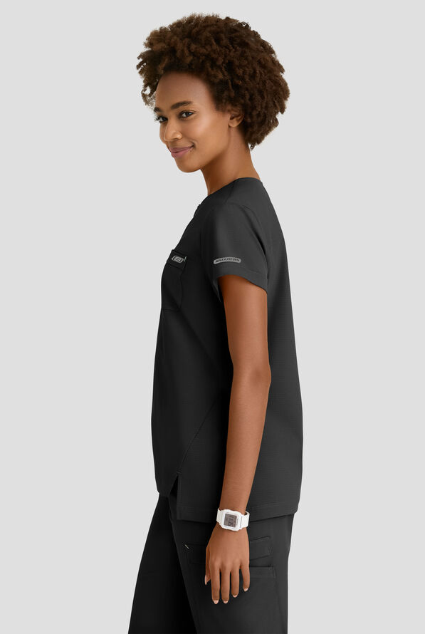 Blusa m&eacute;dica Skechers by Barco MotionTech Trek STRETCH con cuello redondo con cremallera y 2 bolsillos para mujer - Black - 3