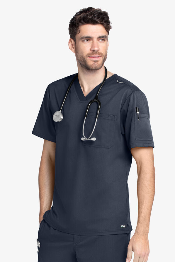 Grey's Anatomy™ by Barco Men's 2-Pocket Tuck In Crossover V-Neck Scrub Top - Steel Gray - 2