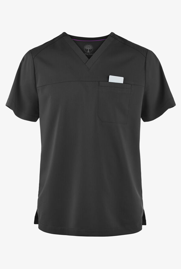 Healing Hands Purple Label Justin Men's 1-Pocket STRETCH V-Neck Scrub Top - Black - 1