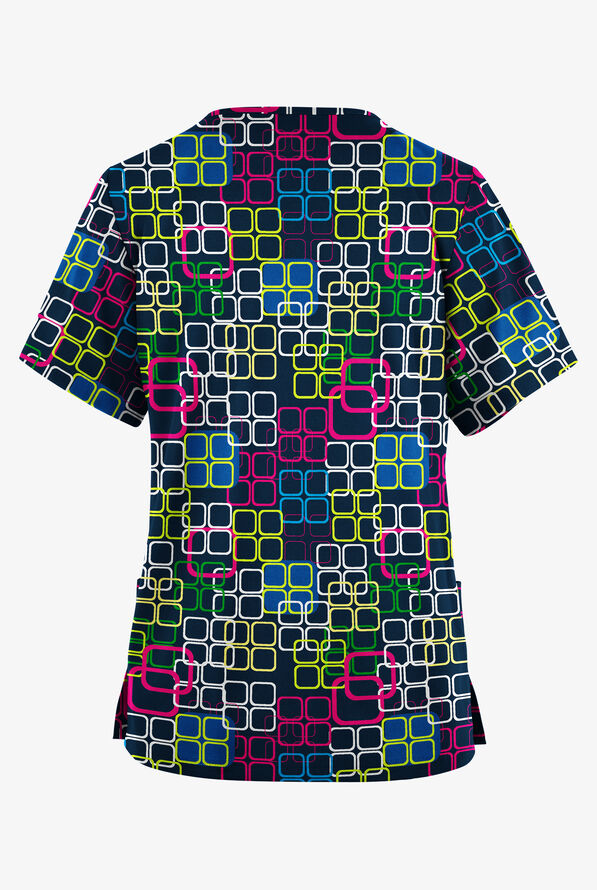 Butter-Soft Originals Roma Geo Navy Women's 2-Pocket Classic Fit V-Neck Print Scrub Top - null - 2