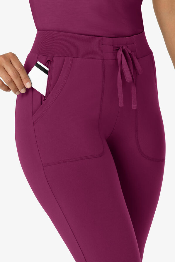 Wink Renew Knit Women's 5-Pocket STRETCH Ankle Zip Track Scrub Pants - Wine - 3
