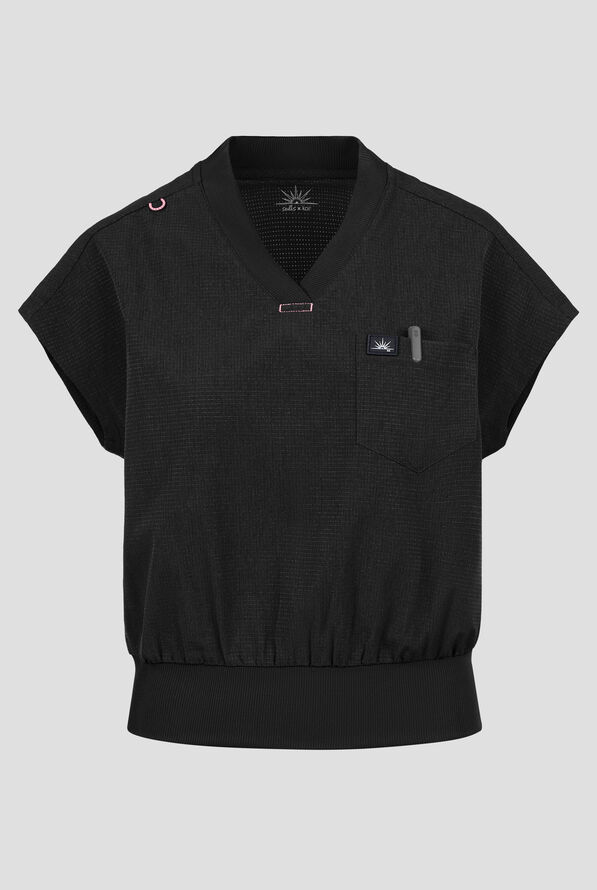 koi Solis Trinity Women's 1-Pocket STRETCH Banded Bottom Split V-Neck Scrub Top - Black - 1