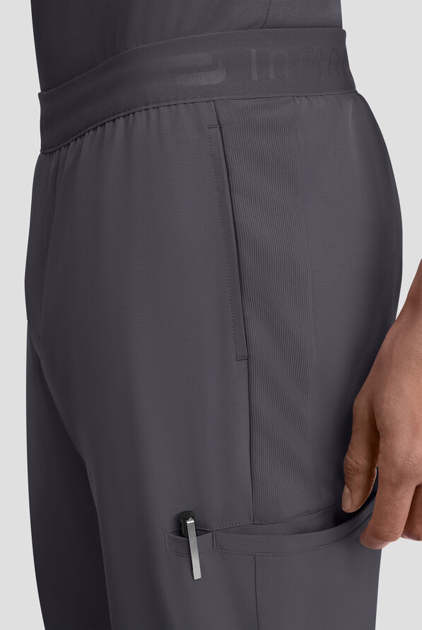 Infinity GNR8 Men's 5-Pocket STRETCH Logo Waistband Rib-Knit Trim Cargo Jogger Scrub Pant - Pewter - 2