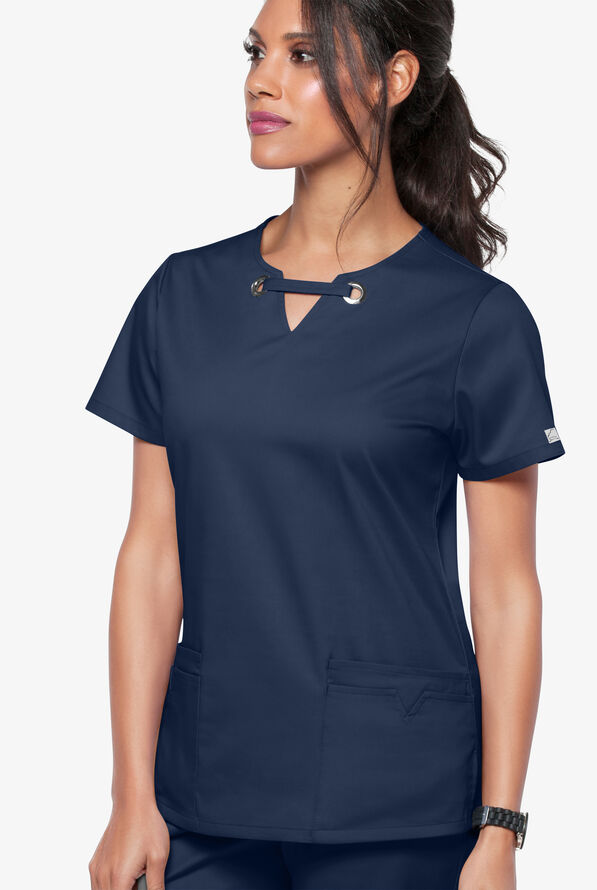 Blusa médica UA Butter-Soft STRETCH con ojales y 4 bolsillos para mujer - Navy - 2