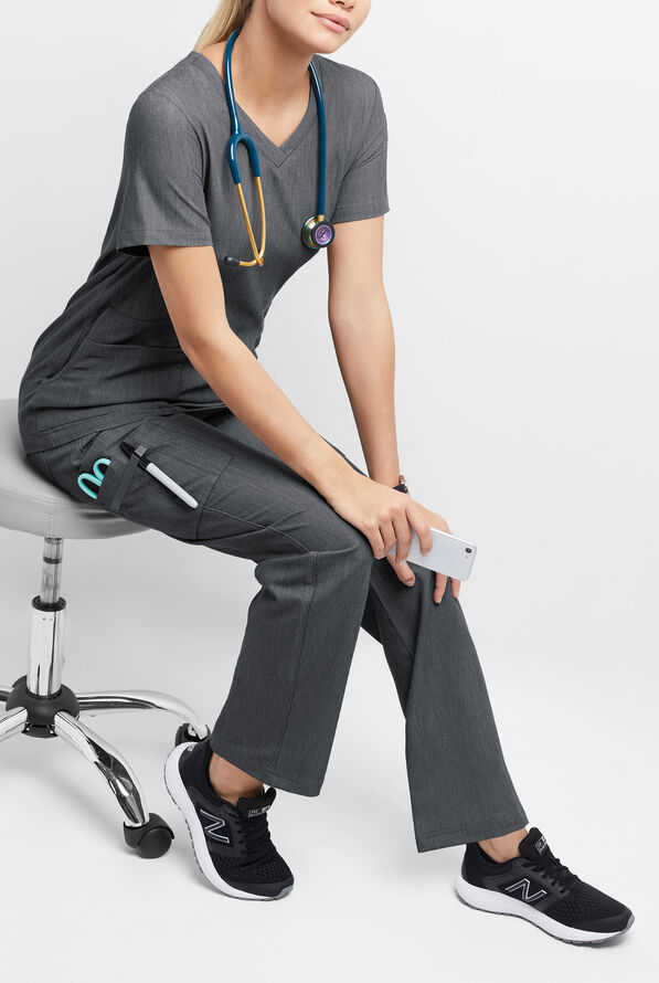 MOVEMENT by Butter-Soft Rigel Women's 9-Pocket Interior Drawstring STRETCH Scrub Pants - Charcoal Heather - 4