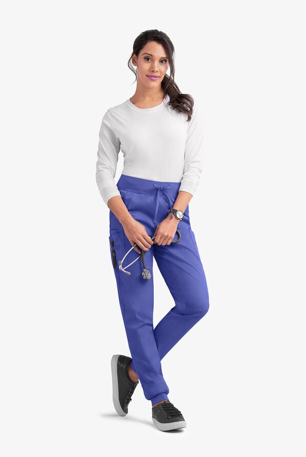 Butter-Soft STRETCH Women's 5-Pocket Cargo Jogger Scrub Pants - Amparo Blue - 3