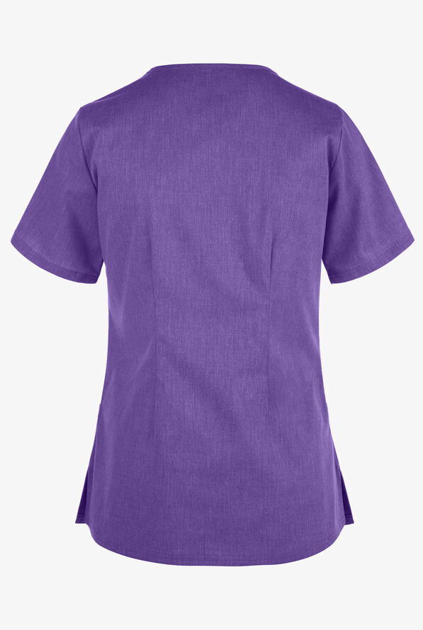 Blusa m&eacute;dica Butter-Soft STRETCH con cuello en V y 4 bolsillos para mujer - Sparkling Grape Heather - 3