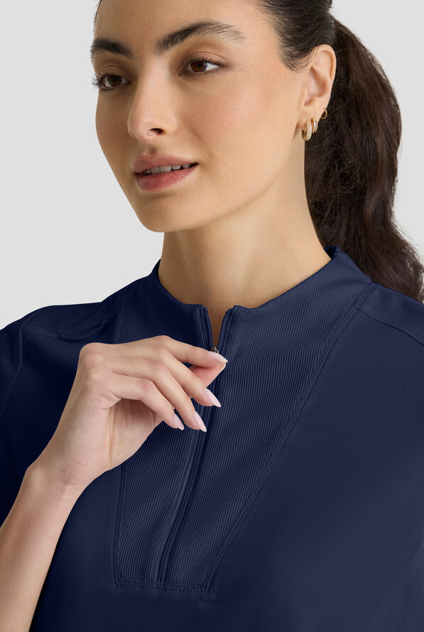 Grey's Anatomy&trade; by Barco Spandex STRETCH Kristi Women's 2-Pocket Quarter Zip Collar Neck Scrub Top - Indigo - 5