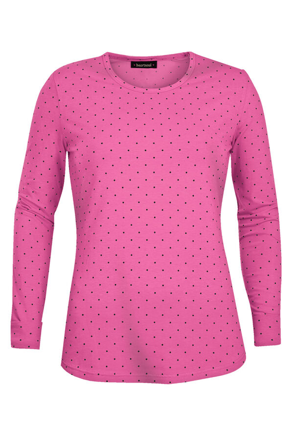 heartsoul Let's Polka Dot Pink Party Women's Knit Underscrubs Jr. Fit Long Sleeve Scrub Tee - null - 1