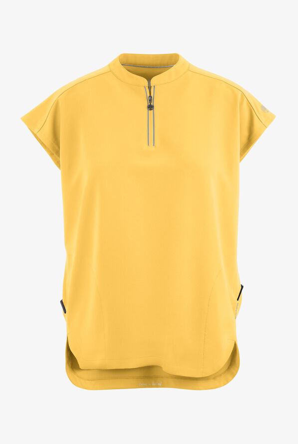 Healing Hands 360 Sandy Women's 2-Pocket STRETCH Dolman Sleeve Zip Mandarin Collar Scrub Top - Sunray Yellow - 1