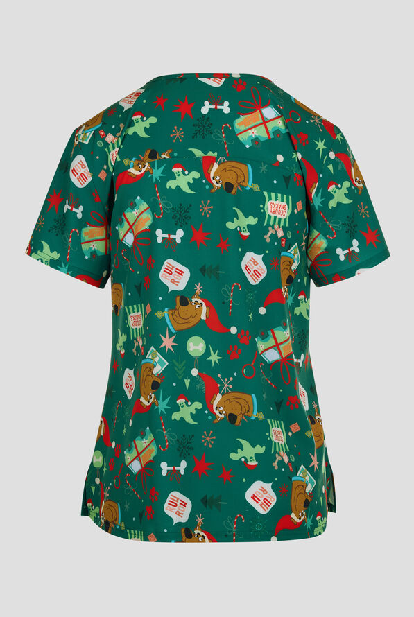 Blusa médica estampada Scooby Doo Christmas by Funscrubs STRETCH con cuello en V y 2 bolsillos para mujer - null - 2
