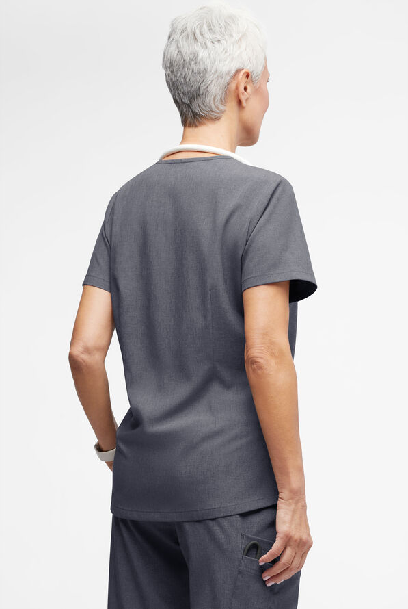 Easy STRETCH Lina Mitered Women's 4-Pocket V-Neck Scrub Top - Charcoal Heather - 2