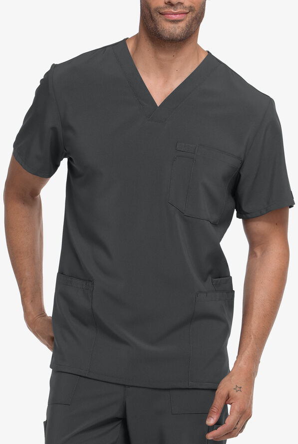 Dickies EDS Essentials Men's 4-Pocket STRETCH V-Neck Scrub Top - Pewter - 4