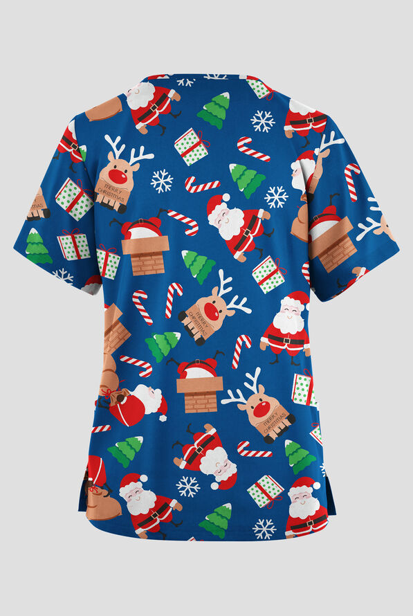 Butter-Soft Originals Christmas Magic Royal Women's 2-Pocket V-Neck Print Scrub Top - null - 2