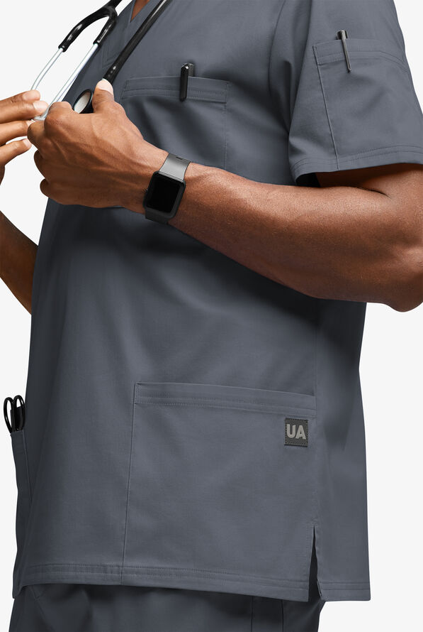 Butter-Soft STRETCH Men's 6-Pocket V-Neck Scrub Top - Pewter - 3