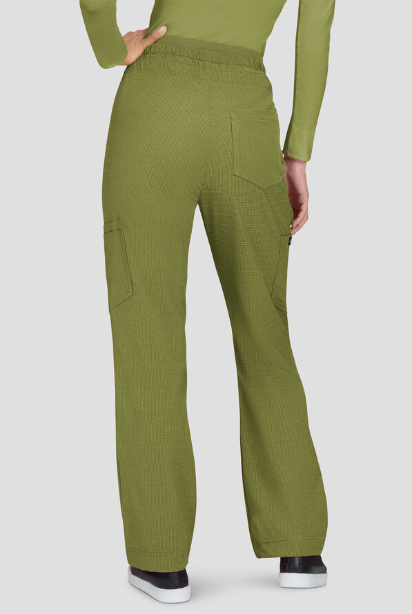 koi Solis Freda Women's 8-Pocket STRETCH Rib-Knit Double Waist Straight Leg Cargo Scrub Pant - Martini Olive - 4