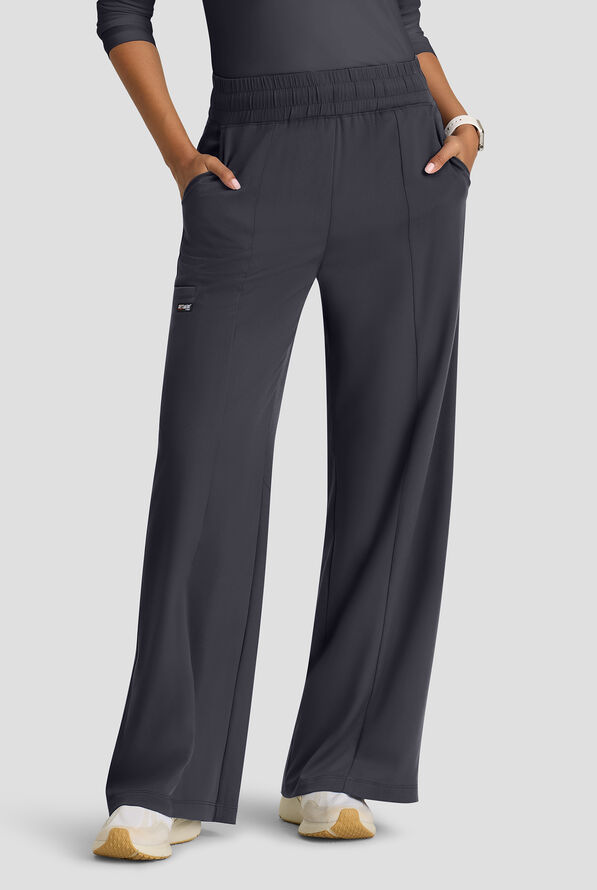 Grey's Anatomy by Barco Spandex STRETCH Emerson Women's 5-Pocket High-Rise Wide Leg Scrub Pants - Steel Gray - 1