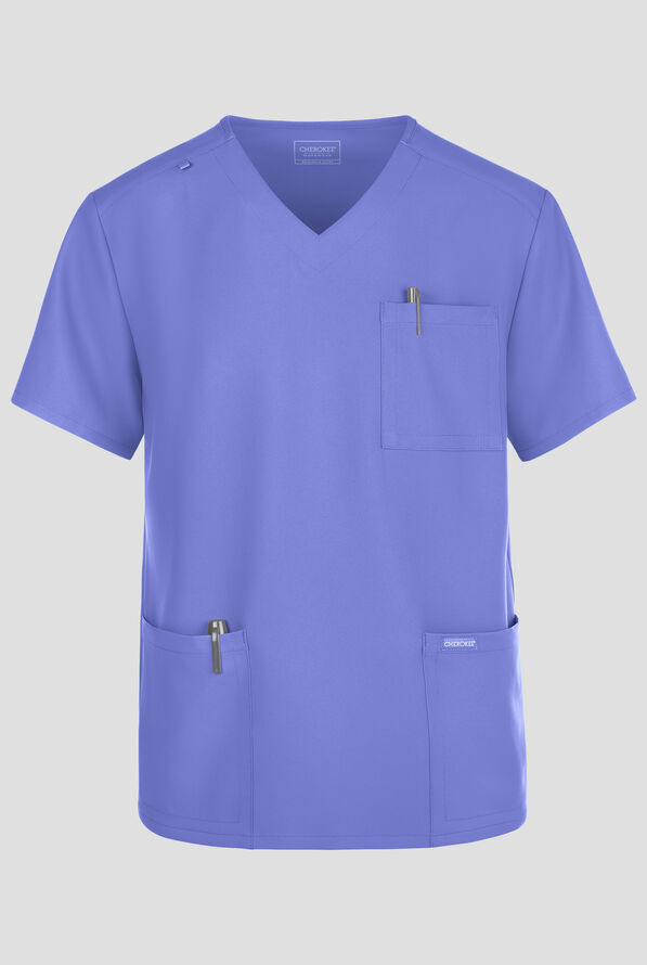 Cherokee Workwear Originals Ultra Men's 3-Pocket V-Neck Scrub Top - Ceil Blue - 1