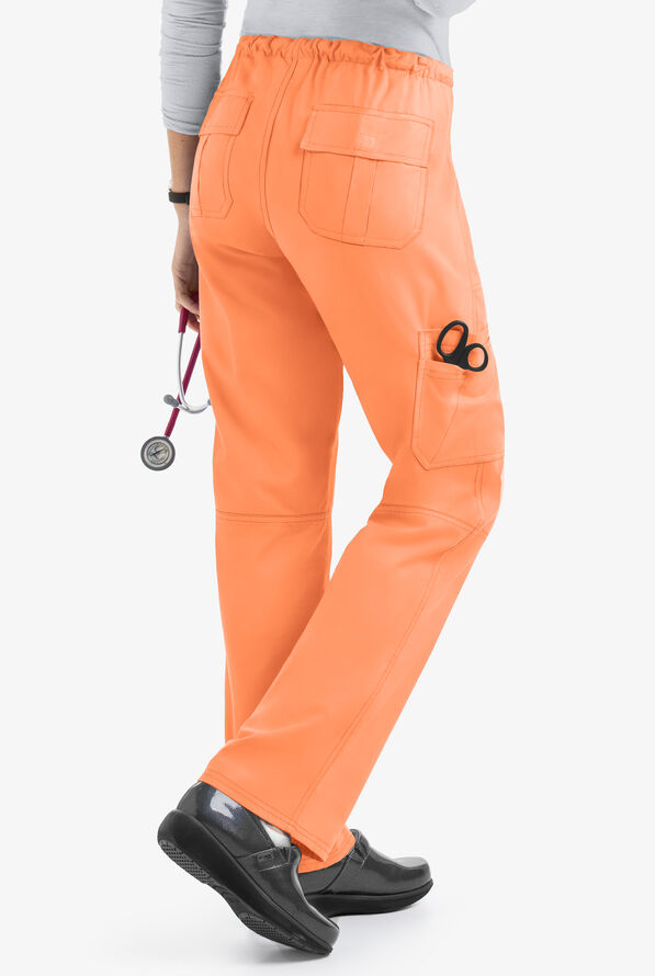 Butter-Soft Core Women's 6-Pocket Cargo Drawstring Scrub Pants - Apricot Cream - 3