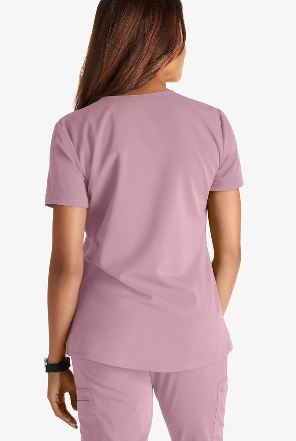 Cherokee Atmos Women's 2-Pocket STRETCH Coolmax V-Neck Scrub Top - Mauve Haze - 3