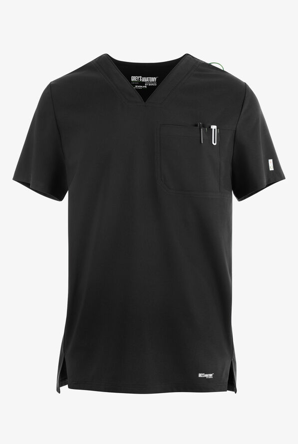 Grey's Anatomy by Barco Evolve STRETCH Journey Men's 1-Pocket Tuck In V-Neck Scrub Top - Black - 1