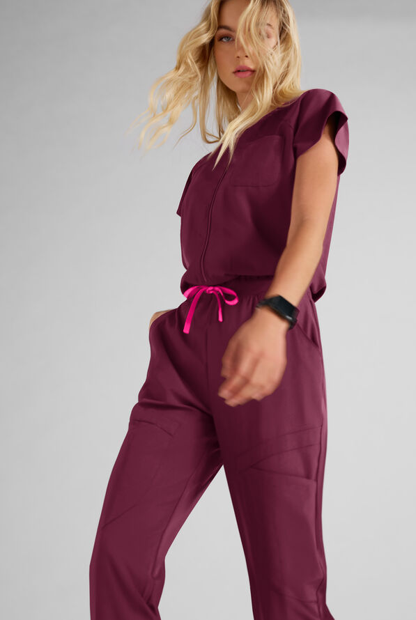 Med Couture Amp Women's 5-Pocket STRETCH  Zip Front Storm Cuff V-Neck Jumpsuit - Black - 5