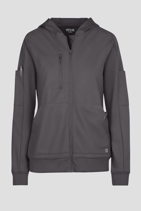 Wink Renew Knit Women's 4-Pocket STRETCH Front Zip Scrub Hoodie Jacket
