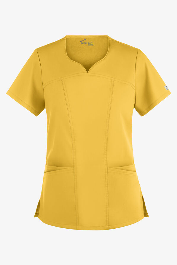 Butter-Soft STRETCH Women's 4-Pocket Sweetheart Neck Scrub Top - Warm Sun - 1