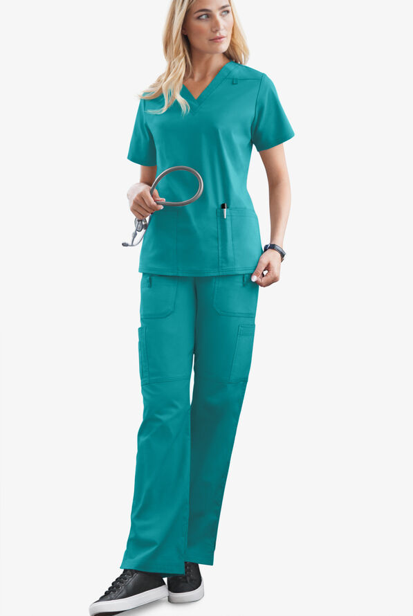 Butter-Soft STRETCH Women's 10-Pocket Drawstring Scrub Pants - Tall - Teal - 2