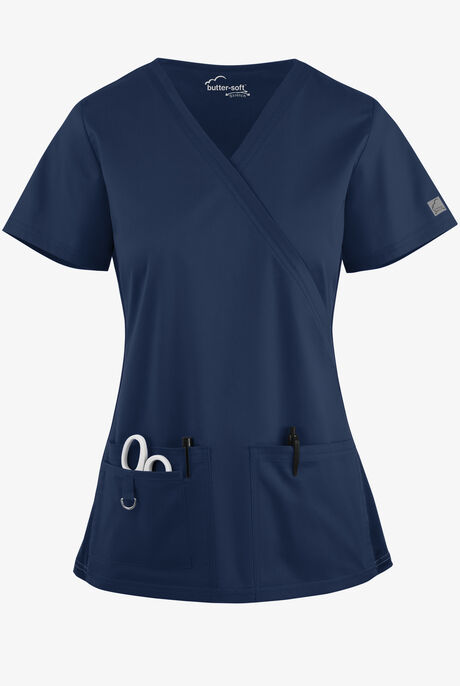 Butter-Soft STRETCH Women's 3-Pocket V-Neck with Side Knit Panels Scrub Top
