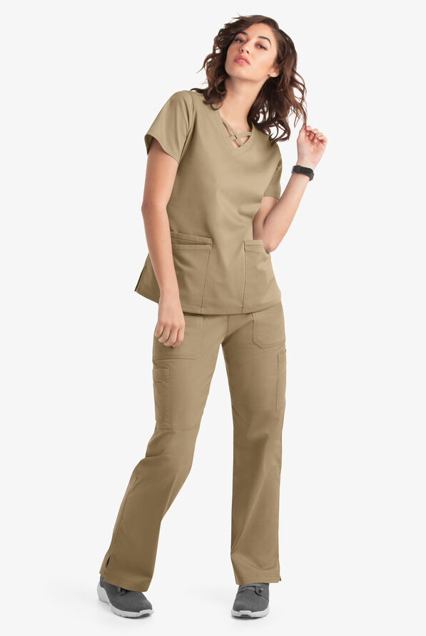 Butter-Soft STRETCH Women's 4-Pocket Crisscross Scrub Top - Golden Sand - 6