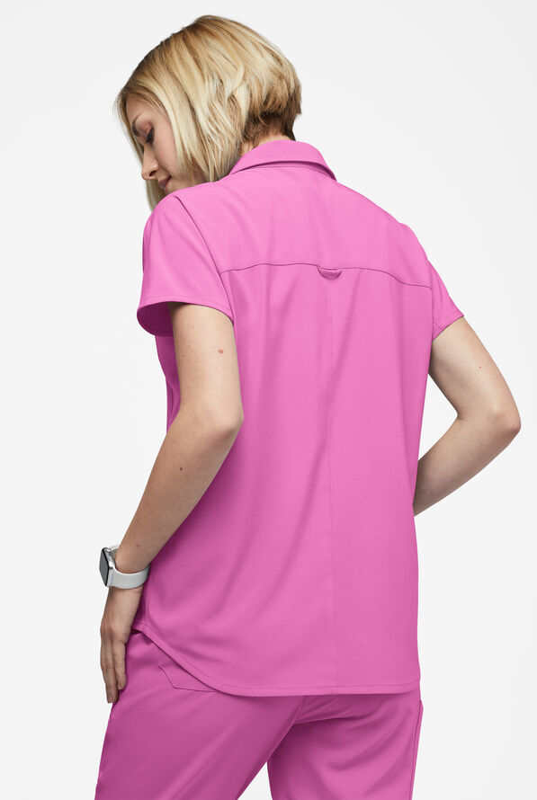 Easy STRETCH LEA Women's 3-Pocket Polo Collar Scrub Top - Magnesium Pink - 4