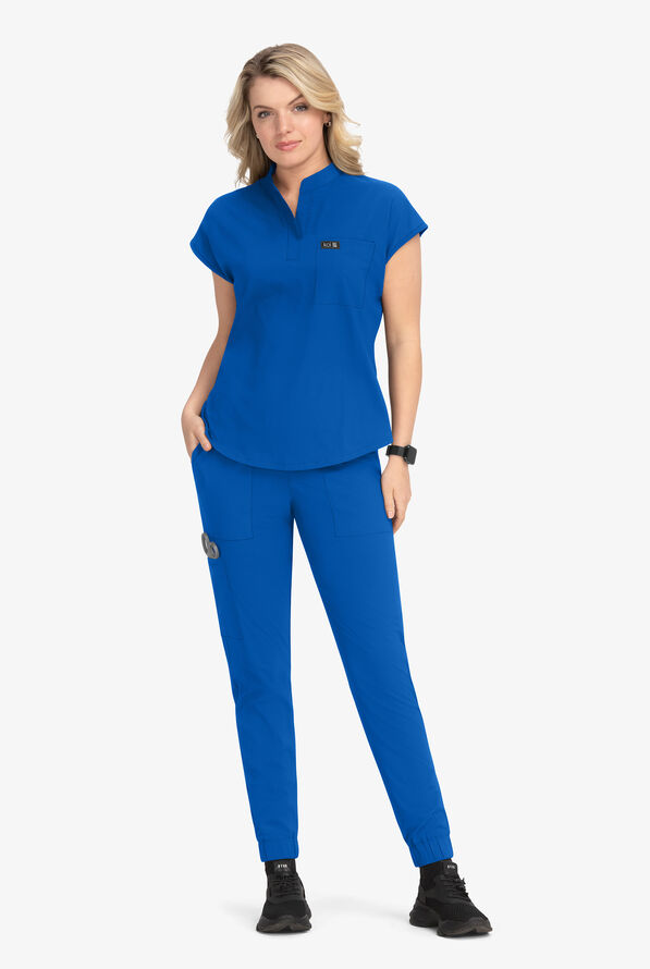 koi Basics Ari Women's 1-Pocket STRETCH Dolman Sleeve Mandarin Collar Scrub Top - Royal - 4