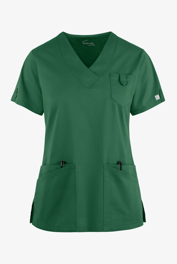 Butter-Soft STRETCH Women's 6-Pocket V-Neck Scrub Top - Hunter - 1