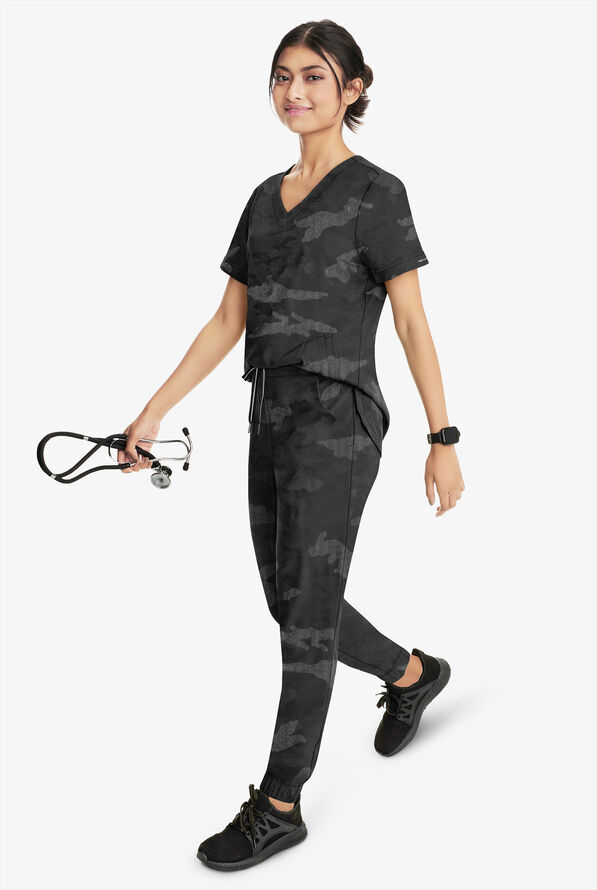 Healing Hands Purple Label Tate Camo Women's 5-Pocket STRETCH Jogger Scrub Pants - Black - 2