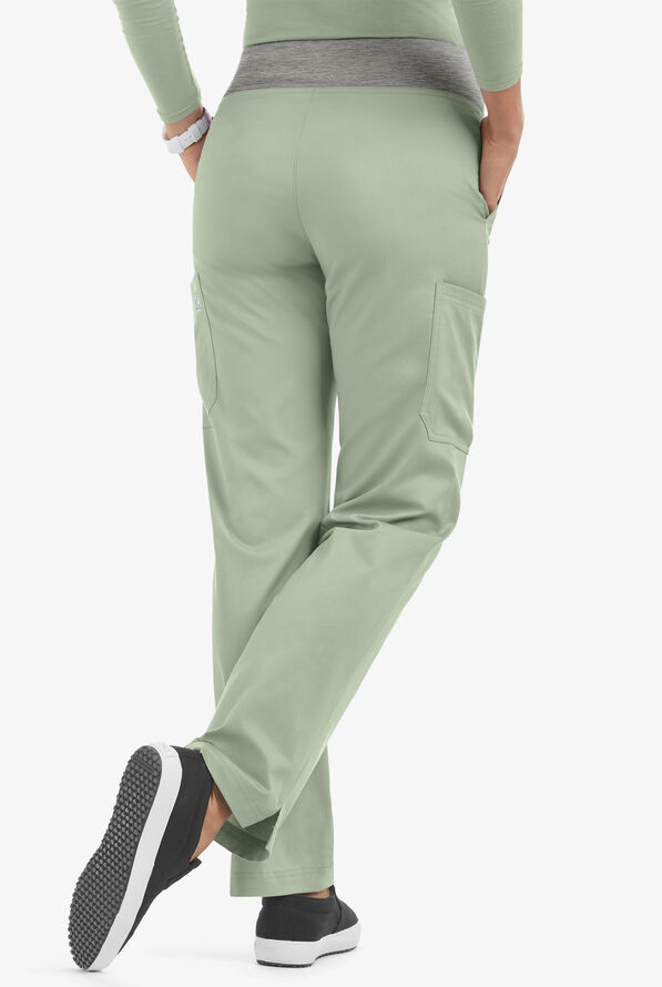 Butter-Soft STRETCH Women's 4-Pocket Knit Waistband Yoga Scrub Pants - Tall - SAGE GREEN/SILVER MELANGE - 3