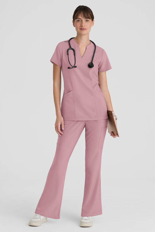 Grey's Anatomy by Barco Evolve STRETCH Sky Women's 2-Pocket Notch Neck Scrub Top - Misty Pink - 5