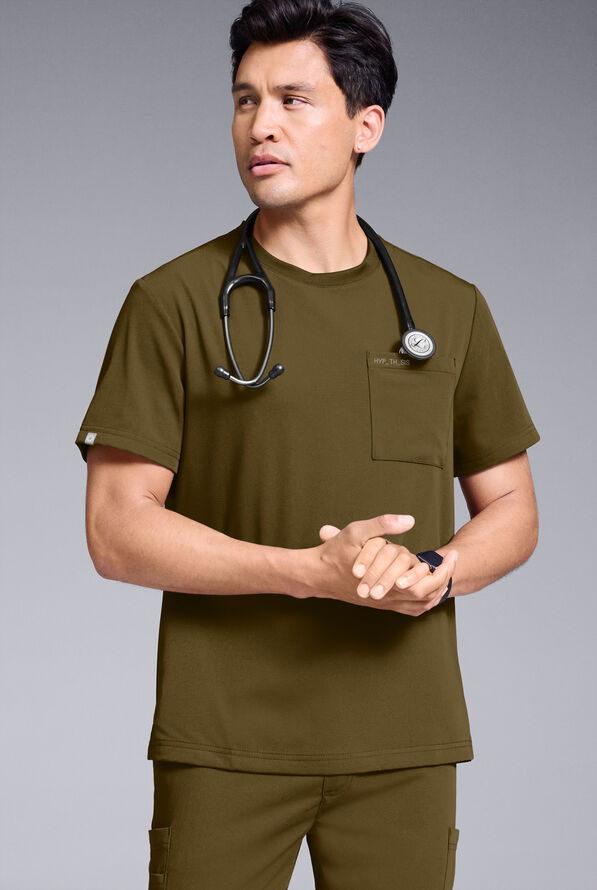 Hypothesis S-R Shift Ready Men’s 1-Pocket Tuck-In Crew Neck Scrub Top - Dark Moss - 2