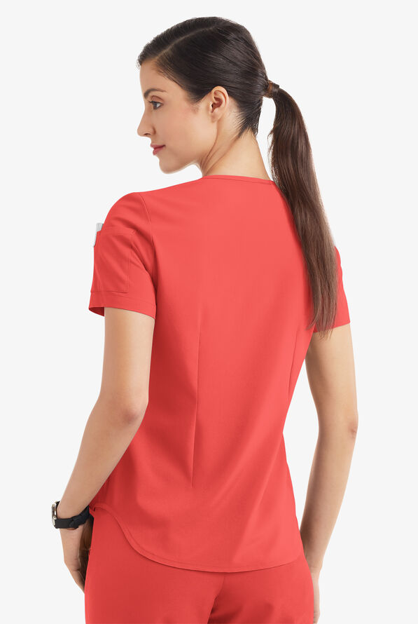 Blusa m&eacute;dica Easy STRETCH Chloe con cuello en V y 3 bolsillos para mujer - Spiced Coral - 4
