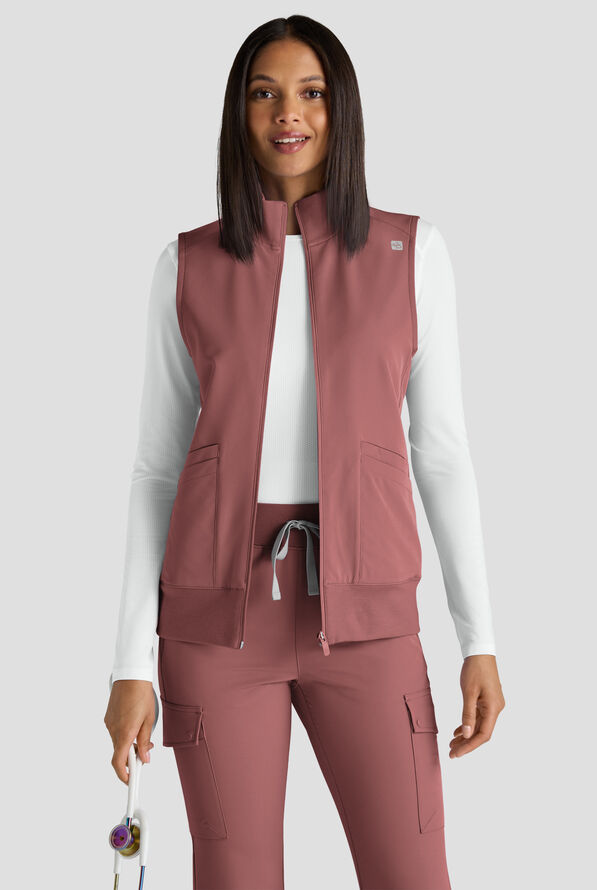 ReSurge Ebro Women's 6-Pocket Zip Front Stand Scrub Vest - Soft Chestnut - 2