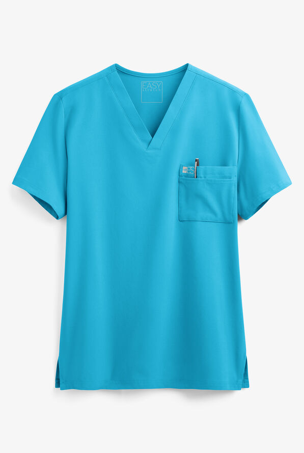 Easy STRETCH Riley Unisex 3-Pocket V-Neck Scrub Top - Turquoise - 1