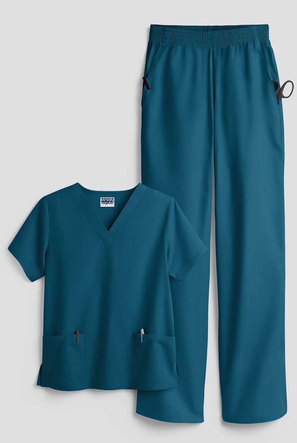 Strictly Scrubs Women's 4-Pocket Scrub Set - Caribbean Blue - 1