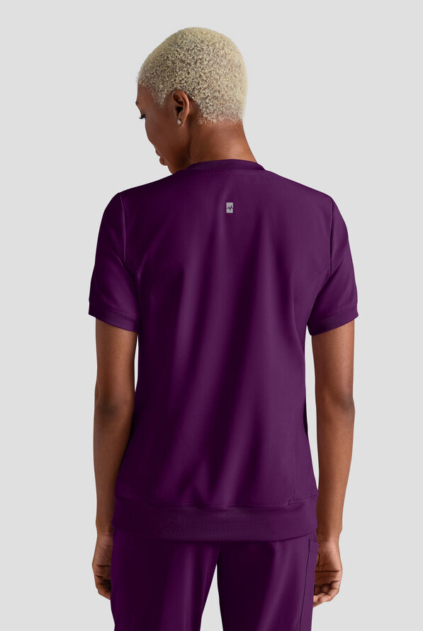 Easy STRETCH Anya Women's 2-Pocket Relaxed Crew Neck Scrub Top - Eggplant - 2